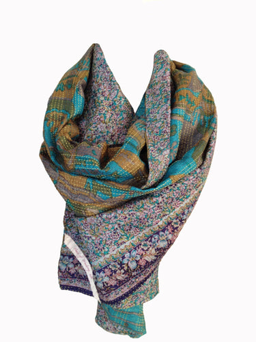 Turquoise and Lavender Kantha Scarf - India