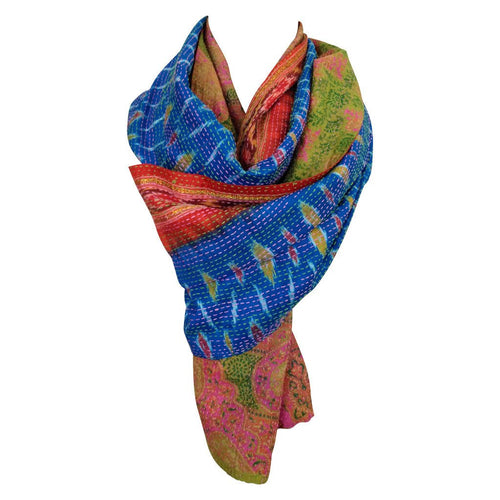 cranberry cobalt Indian kantha scarf