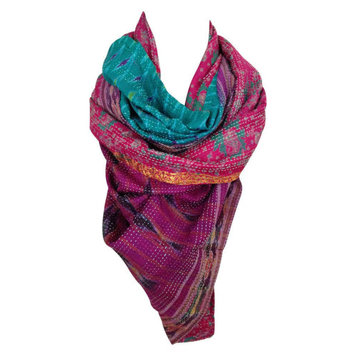 turquoise purple Indian kantha scarf